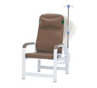 Sedia da laboratorio per flebotomia con braccioli in pelle e struttura in acciaio, completamente reclinabile per il comfort del paziente in ambienti medici e di ricerca