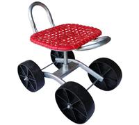 Sedia da lavoro da giardino con 4 ruote, girevole a 360°, altezza regolabile, pieghevole, carrello da giardino per diserbo e cura del prato, rosso