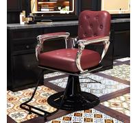 Sedia da parrucchiere vintage - Trono di styling idraulico ergonomico con base cromata, schiuma ad alta elasticità e rotazione a 360° per parrucchieri classici, rosso, C