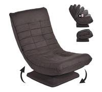 Sedia da pavimento con schienale regolabile in 6 posizioni, sedia da pavimento pieghevole, seduta girevole a 360°, imbottita, fodera rimovibile, portata 150 kg, sedia da gioco relax, marrone scuro