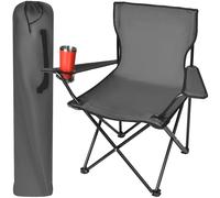 TRIZAND Sedia da pesca pieghevole da campeggio con braccioli e portabevande fino a 100 kg, pieghevole, con borsa per il trasporto, nero/grigio/verde, 23675, colore: grigio