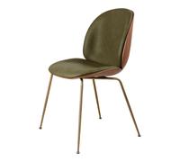 Sedia da Pranzo Beetle con Scocca Impiallacciata in Pelle Army con Gambe in Ottone Anticato