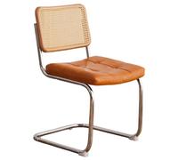 Sedia da pranzo con schienale alto di fascia alta, con rivestimento in pelle PU, schienale in rattan e gambe in metallo, ideale per soggiorno, camera da letto, sala da pranzo o cortile