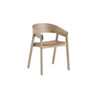 Sedia da Pranzo Cover con Braccioli Rivestita in Pelle Cognac/Rovere