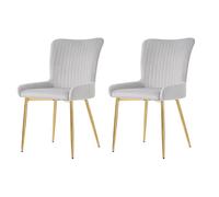 Sedia da pranzo dal design moderno con superficie vellutata, schienale a righe verticali, seduta imbottita, supporto lombare ergonomico, gambe in metallo stabili (grigio+oro, 2)