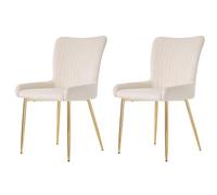 Sedia da pranzo dal design moderno con superficie vellutata, schienale a righe verticali, seduta imbottita, supporto lombare ergonomico, gambe in metallo stabili (beige+oro, 2)