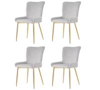 Sedia da pranzo dal design moderno con superficie vellutata, schienale a righe verticali, seduta imbottita, supporto lombare ergonomico, gambe in metallo stabili (grigio+oro, 4)