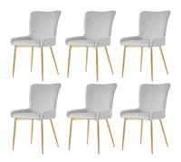 Sedia da pranzo dal design moderno con superficie vellutata, schienale a righe verticali, seduta imbottita, supporto lombare ergonomico, gambe in metallo stabili (grigio+oro, 6)