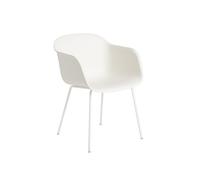 Sedia da Pranzo Fiber con Braccioli e Base in Tubo Bianco