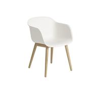 Sedia da Pranzo Muuto Fiber con Braccioli e Base in Legno Bianco naturale/Rovere