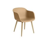 Sedia da Pranzo Muuto Fiber con Braccioli e Base in Legno Ocra/Rovere