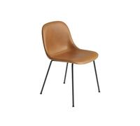 Sedia da Pranzo Muuto in Fibra con Base Tubolare Rivestita in Pelle Cognac/ Nero