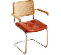 Sedia da Pranzo, Sedia da Cucina Imbottita in Similpelle con Schienale in Rattan E Corrimano, Poltrona Mid Century per Soggiorno/Camera da Letto/Sala da Pranzo, B