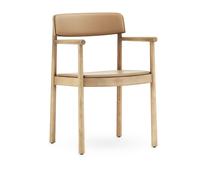 Sedia da Pranzo Timb con Braccioli Rivestita in Pelle Marrone Chiaro/cammello
