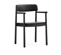 Sedia da Pranzo Timb con Braccioli Rivestita in Pelle Nero