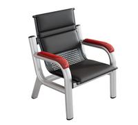 Sedia da reception con braccioli in legno e rivestimento in pelle PU, seduta resistente per aree di attesa in uffici, cliniche e spazi pubblici