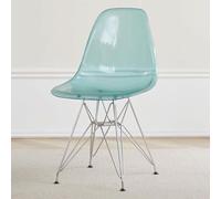 Sedia da scrivania moderna in acrilico con seduta trasparente e schienale curvo blu, capacità di carico 200 kg, struttura in metallo, elegante e durevole, mobili piccoli spazi
