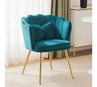 Sedia da soggiorno moderna in velluto, sedia da bagno, imbottita e confortevole, decorativa con schienale a petalo e gambe in metallo dorato e cuscino a farfalla (1)