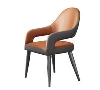 Sedia da soggiorno Poltrone in stile moderno for sala da pranzo, sedie in stile in ecopelle con sedile imbottito, braccioli, schienale e gambe in metallo, poltrona for reception imbottita for soggiorn