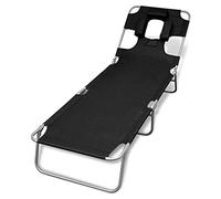 Sedia da spiaggia pieghevole regolabile - chaise longue reclinabile per esterni con foro per abbronzatura a faccia in giù e cuscino - robusto telaio in acciaio, comodo lettino prendisole in nero