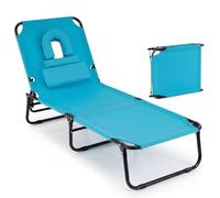 Sedia da spiaggia pieghevole regolabile con foro per il viso, lettino abbronzante portatile per piscina all'aperto, prato e cortile, prendere il sole con cuscini rimovibili e tracolla per il trasporto