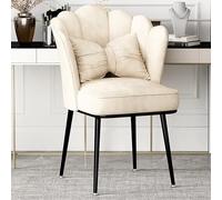 Sedia da toeletta moderna in velluto - Elegante sedia da scrivania for ufficio senza ruote Sedia da trucco imbottita carina Sedia da pranzo in stile for camera da letto Soggiorno Cucina(White)