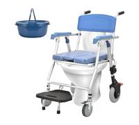 Sedia da toilette con ruote per anziani, sedia mobile 3 in 1 per doccia con secchio per urina, sedia da doccia blu con ruote pieghevole, sedia a rotelle per anziani disabili comfort