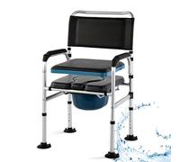 Sedia da Toilette per Anziani,Sedia da Toilette Portatile Regolabile in Altezza con Bracciolo e Schienale,Sedia da Toilette Antiscivolo con Seduta Imbottita e Secchio per WC per Disabili(C)