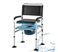Sedia da Toilette per Anziani,Sedia da Toilette Portatile Regolabile in Altezza con Bracciolo e Schienale,Sedia da Toilette Antiscivolo con Seduta Imbottita e Secchio per WC per Disabili(D)