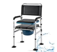 Sedia da Toilette per Anziani,Sedia da Toilette Portatile Regolabile in Altezza con Bracciolo e Schienale,Sedia da Toilette Antiscivolo con Seduta Imbottita e Secchio per WC per Disabili(B)
