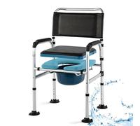 Sedia da Toilette per Anziani,Sedia da Toilette Portatile Regolabile in Altezza con Bracciolo e Schienale,Sedia da Toilette Antiscivolo con Seduta Imbottita e Secchio per WC per Disabili(A)