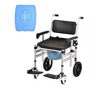 Sedia da Toilette Portatile con 4 Ruote,Sedia WC Pieghevole con Secchio per WC,Regolabile in Altezza con Bracciolo e WC,Capacità di Carico 120 kg,Sedia da Doccia per Anziani,Disabili (C)