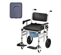 Sedia da Toilette Portatile con 4 Ruote,Sedia WC Pieghevole con Secchio per WC,Regolabile in Altezza con Bracciolo e WC,Capacità di Carico 120 kg,Sedia da Doccia per Anziani,Disabili (A)