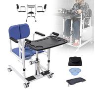 Sedia Da Trasferimento Per Pazienti Domestici-Sedia A Rotelle Comoda Con Capacità Di 440 Libbre, Sedile Diviso A 180° Per Anziani E Disabili, Trasferimenti Sicuri Dal Letto Alla Doccia/Wc/Auto Blue