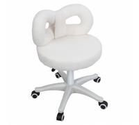 Sedia da trucco girevole, regolabile in altezza, con ruote, rivestimento in peluche con fiocco, sedia per casa e ufficio con supporto lombare, comoda sedia da scrivania senza braccioli per camera da