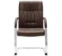 Sedia da ufficio cantilever marrone in ecopelle con schienale e braccioli ergonomici, struttura in metallo cromato, compatta per ufficio e casa, comoda per lavorare a lungo