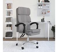 Sedia da ufficio con funzione reclinabile, in tessuto grigio chiaro, ergonomica, girevole con supporto per lo schienale e ruote per ufficio, casa, studio, confortevole e salvaspazio