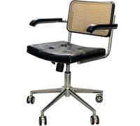 Sedia Da Ufficio Con Inclinazione Anteriore E Posteriore Di 30°, Sedia Direzionale In Rattan Intrecciato Traspirante, Altezza Regolabile(Black chair)