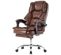 Sedia da ufficio con poggiapiedi e braccioli flessibili a 3 punti, sedia da scrivania in effetto pelle, ergonomica, con schienale regolabile per una seduta più sana, colore: marrone scuro