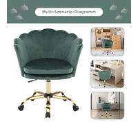 Sedia Da Ufficio con Sedile in Seta Verde Altezza Regolabile e Rotelle Ideale per Studio o Camera da Letto Stile Lusso Oro