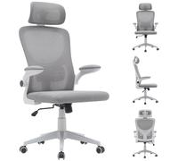 BAKAJI Sedia da Scrivania Ergonomica in Tessuto Traspirante e Antisudore, Schienale con Supporto Lombare e Poggiatesta, Poltrona da Studio Ufficio Altezza Regolabile a Gas 116-126 cm (Grigio)