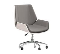 Sedia da ufficio direzionale, sedia ergonomica con schienale medio, ruote e braccioli, sedia girevole per computer con altezza regolabile, in pelle grigia, piedini in lega di alluminio.