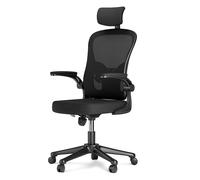 Sedia da ufficio ergonomica con altezza regolabile, poggiatesta, braccioli ribaltabili e supporto lombare - nero - Nouvo