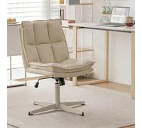 Sedia da ufficio ergonomica imbottita Base a croce Sedia da ufficio Girevole a 360° e reclinabile a 30° Senza braccioli for l'ufficio di casa Tavolo da toilette Sala studio(White+white base)