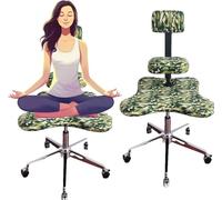 Sedia da Ufficio Ergonomica in Ginocchio con Gambe Incrociate con Ruote, Sgabello da Meditazione Regolabile Senza Braccioli, Sedile per Adulti per Sedersi A Gambe Incrociate, Green