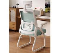 Sedia da ufficio ergonomica in rete con base a slitta Sedia da ufficio for visitatori con supporto lombare for sale riunioni camere da letto aree di attesa reception(Green+white frame+headrest)