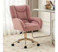 Sedia da ufficio girevole a 360° in altezza regolabile, elegante sedia da ufficio per trucco e reception, elegante sedia da scrivania in tessuto con accento dorato, perfetta per casa e ufficio