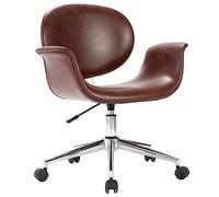 Sedia da ufficio girevole marrone ecopelle ergonomica con gambe in metallo, regolabile in altezza, compatta per ufficio, casa, studio, confortevole con ruote e supporto per lo schienale