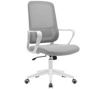 BAKAJI Sedia da Scrivania Ergonomica con Ruote Girevoli Antigraffio, Schienale in Tessuto Traspirante e Supporto Lombare, Poltrona da Studio Ufficio Regolazione Altezza Gas 98-108cm (Grigio e Bianco)