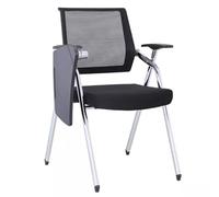 Sedia da ufficio in rete traspirante con braccioli e blocco note pieghevole, sedia da conferenza compatta per ricevimento e soluzione salvaspazio